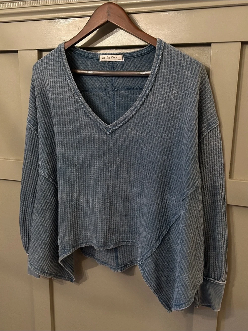 Free People We The Free Coraline Thermal V-Neck Top Oversized Blue Size XS